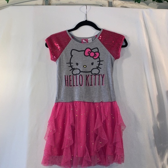 Robe Hello Kitty à Capuche Brodée Perles Et Paillettes - Taille L, 100% Coton, Occasion Très Bon état